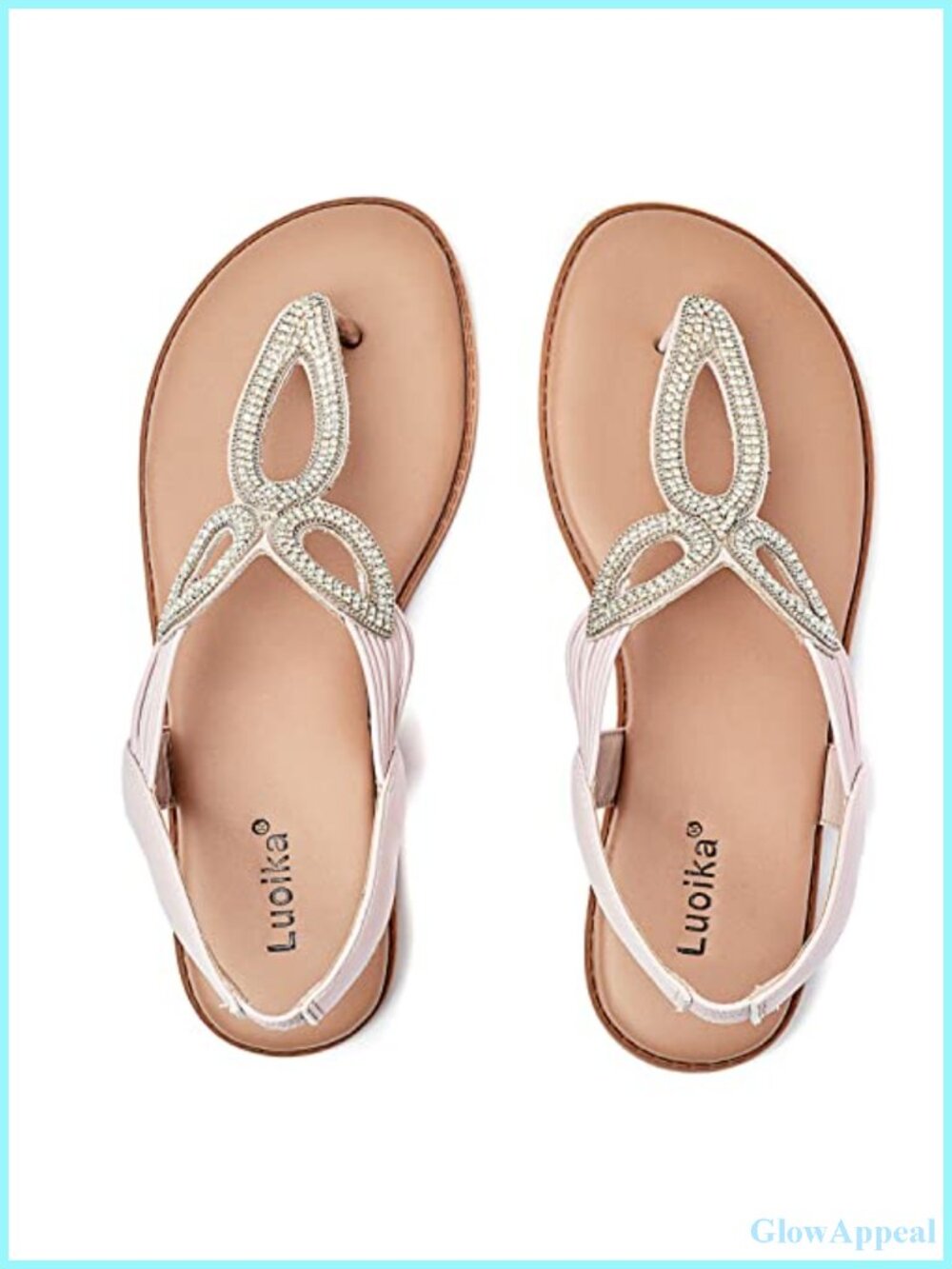Wide Width Rhinestone Flat Thong Sandals Faux Leather Slide
